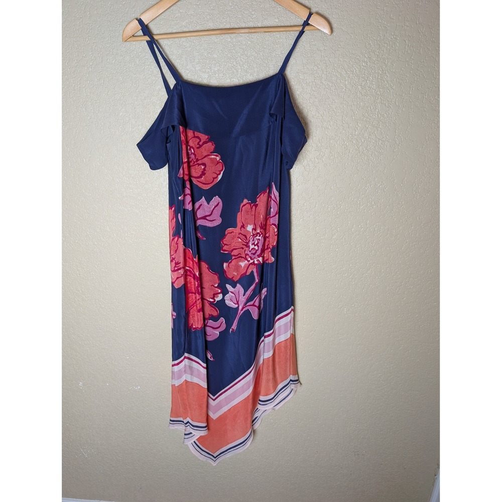 Moulinette Soeurs silk XS Navy Floral Handkerchief Midi Dress Cold Shoulder Boho